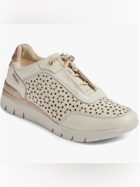 PIKOLINOS Cantabria Natural White Perforated Leather Sneakers, Size 8/38 EU
